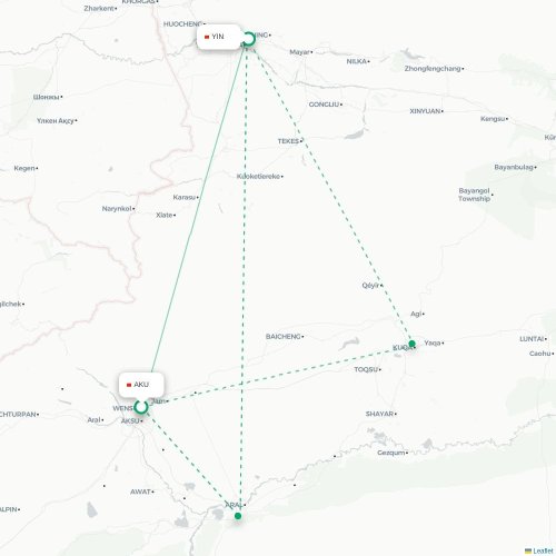 Mapa lotu bezpośredniego Aksu – Ili