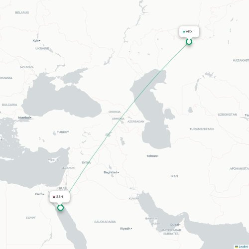 Mapa de vuelo directo Aktobe - Sharm el-Sheij