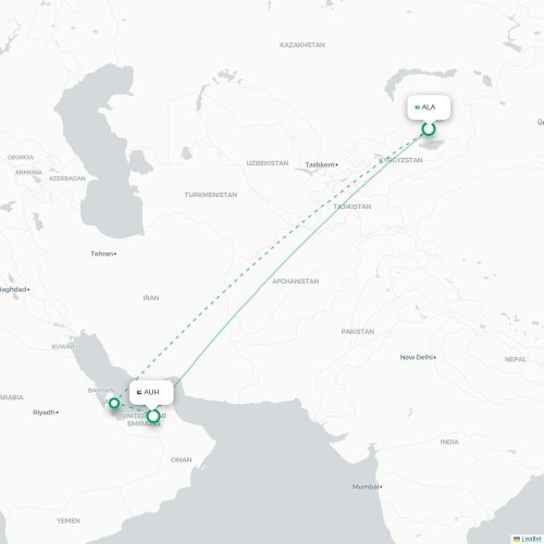 Mapa lotu bezpośredniego Ałmaty – Abu Zabi