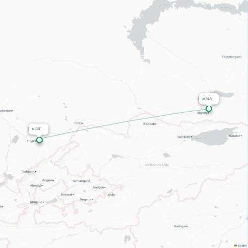 Mapa lotu bezpośredniego Ałmaty – Szymkent