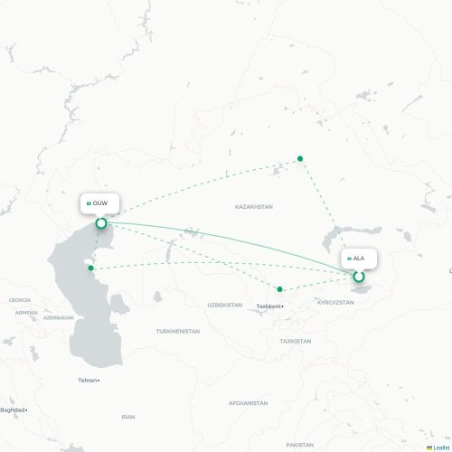 Mapa lotu bezpośredniego Ałmaty – Atyrau