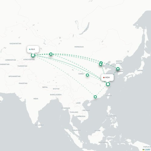 Alma-Ata - Hangzhou karta över direktflyg