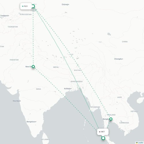 Mapa lotu bezpośredniego Ałmaty – Phuket
