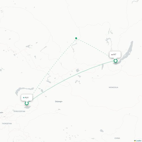 Mapa de vuelo directo Almatý - Irkutsk