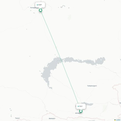 Mapa de vuelo directo Almatý - Karaganda
