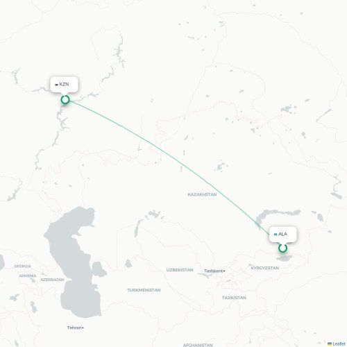 Mapa de vuelo directo Almatý - Kazán