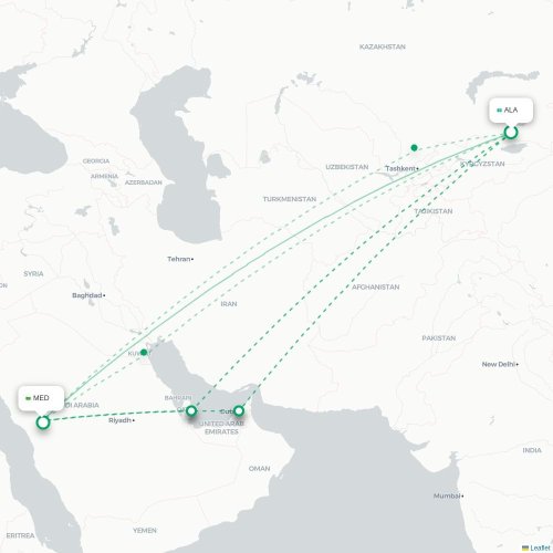 Mapa de vuelo directo Almatý - Medina