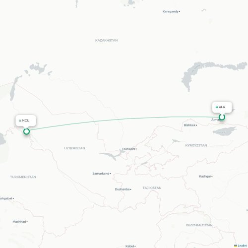 Mapa de vuelo directo Almatý - Nukus