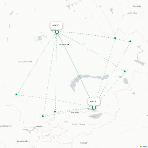 Mapa lotu bezpośredniego Ałmaty – Astana