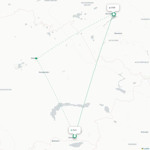 Mapa de vuelo directo Almatý - Novosibirsk