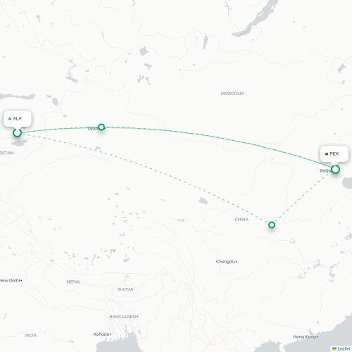Alma-Ata - Peking karta över direktflyg