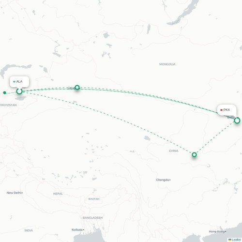 Alma-Ata - Peking karta över direktflyg