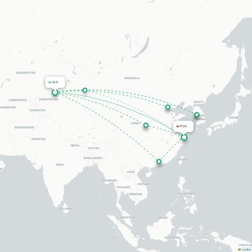Alma-Ata - Shanghai karta över direktflyg