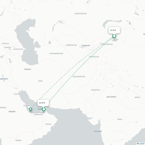 Mapa de vuelo directo Almatý - Sharjah