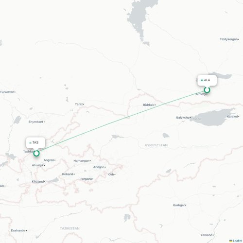 Mapa de vuelo directo Almatý - Taskent
