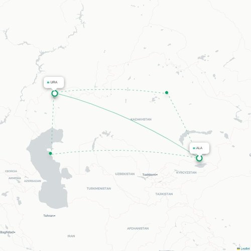 Mapa de vuelo directo Almatý - Oral