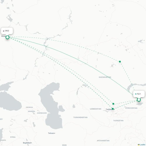 Mapa de vuelo directo Almatý - Moscú