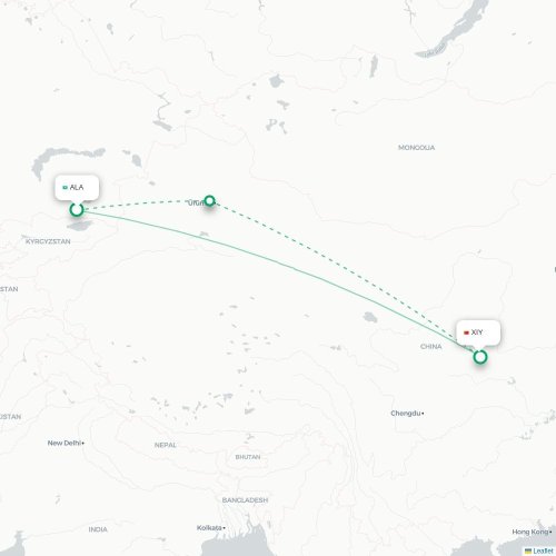 Alma-Ata - Xi'an karta över direktflyg