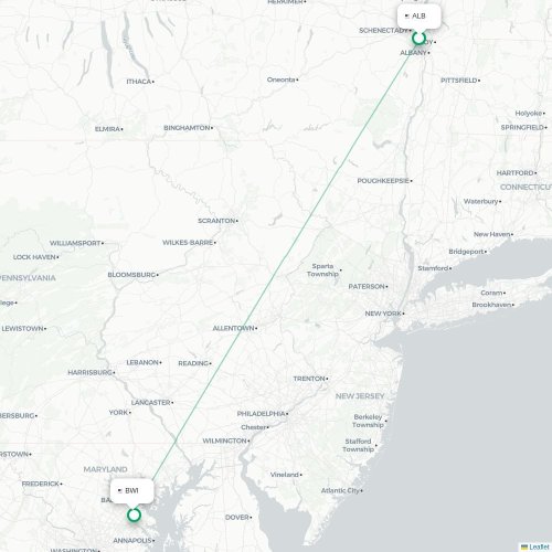 Mapa lotu bezpośredniego Albany – Baltimore
