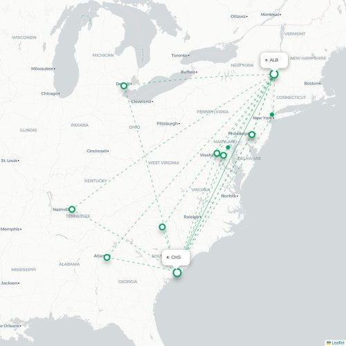 Mapa lotu bezpośredniego Albany – Charleston