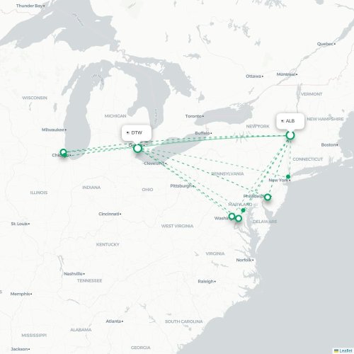 Mapa lotu bezpośredniego Albany – Detroit