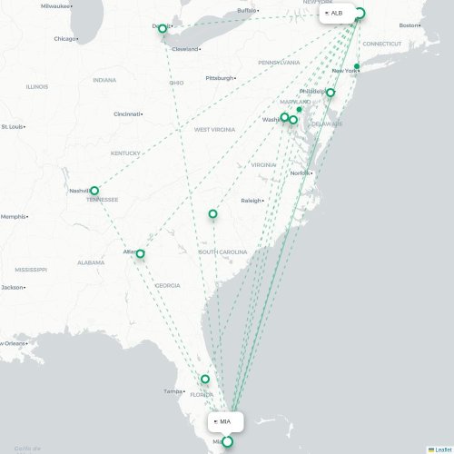 Mapa lotu bezpośredniego Albany – Miami