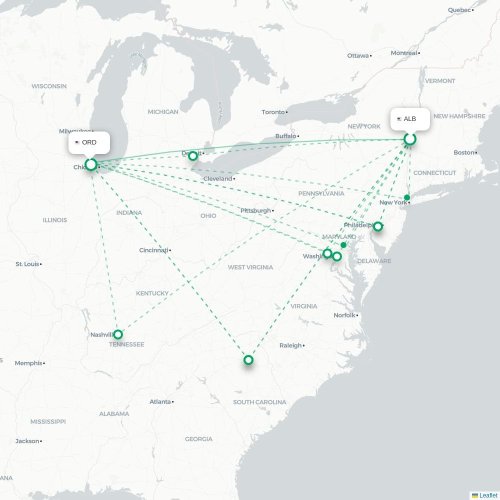 Mapa lotu bezpośredniego Albany – Chicago