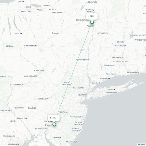 Mapa lotu bezpośredniego Albany – Filadelfia