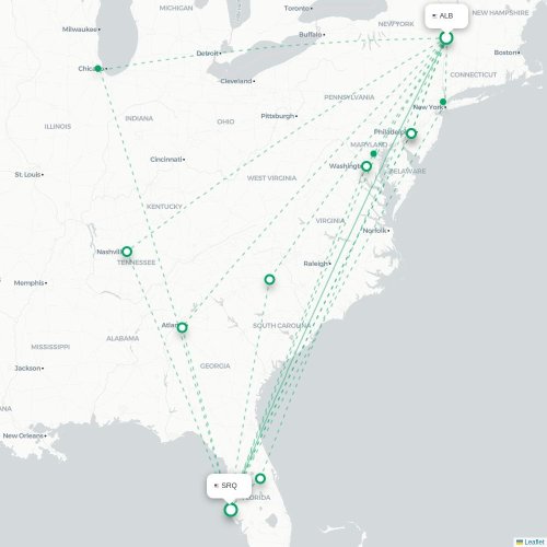 Mapa lotu bezpośredniego Albany – Sarasota