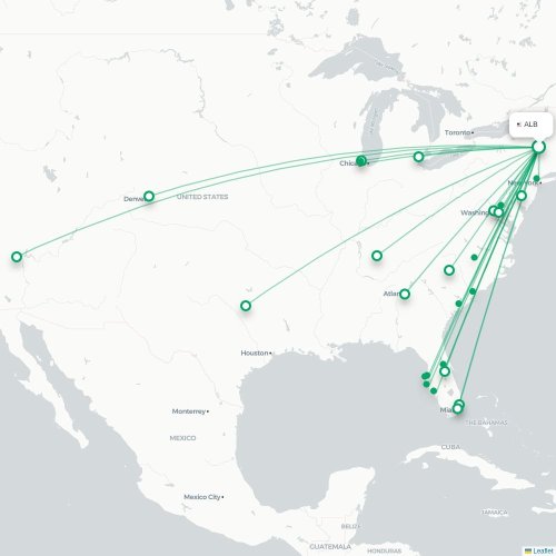 Mapa lotu bezpośredniego Albany – Charlotte