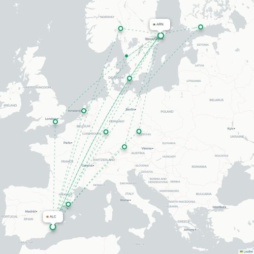 Alicante - Stockholm karta över direktflyg