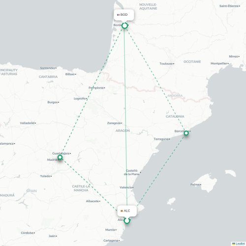 Mapa de vuelo directo Alicante - Burdeos