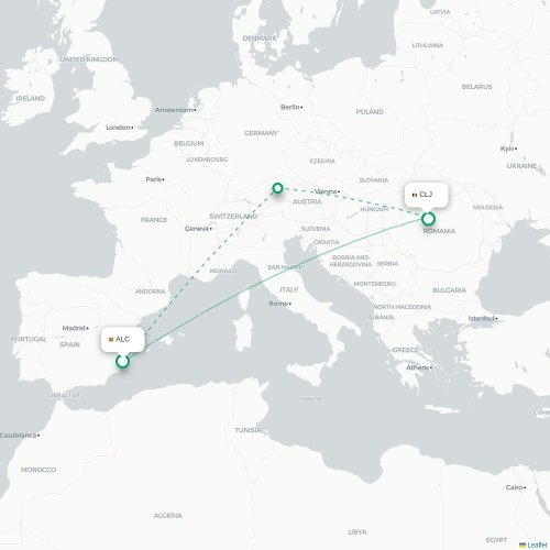 Alicante - Cluj kort over direkte fly