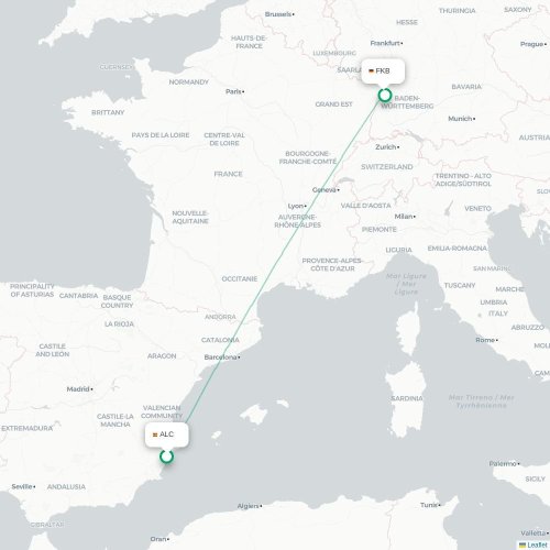 Alicante - Karlsruhe carte du vol direct