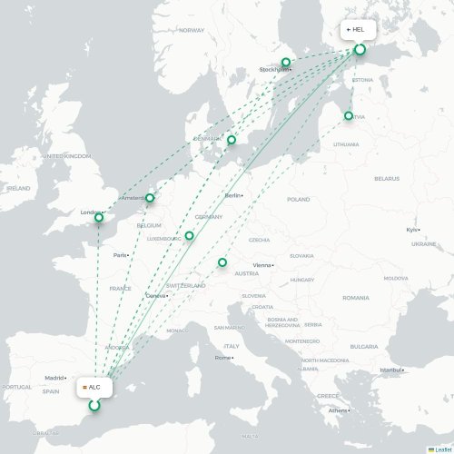 Alicante - Helsinki carte du vol direct
