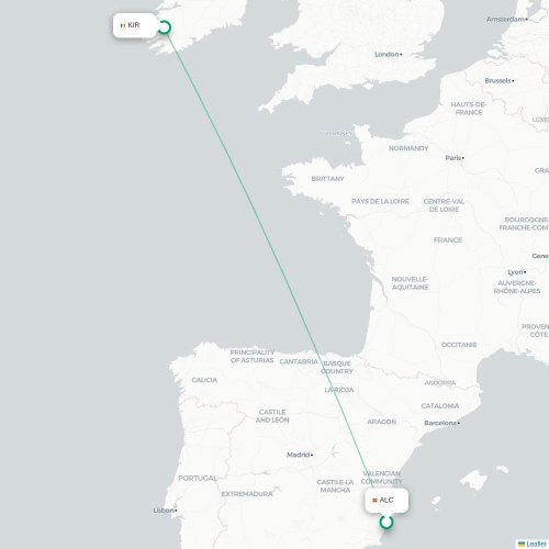 Mapa lotu bezpośredniego Alicante – Milltown (Kerry)