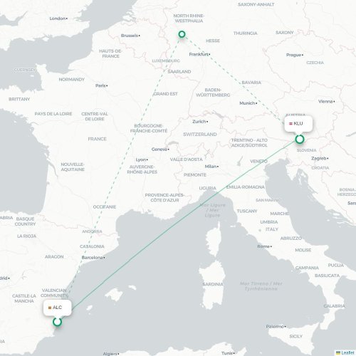 Alicante - Klagenfurt karta över direktflyg