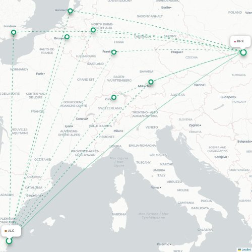 Mapa lotu bezpośredniego Alicante – Kraków