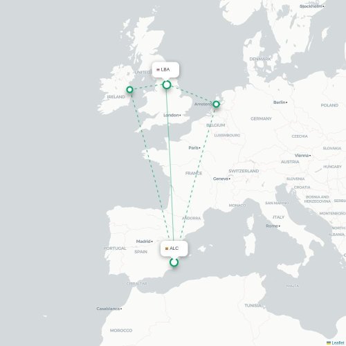 Alicante - Leeds, Yorkshire de l'Ouest carte du vol direct
