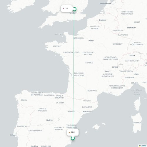 Alicante - Londres carte du vol direct