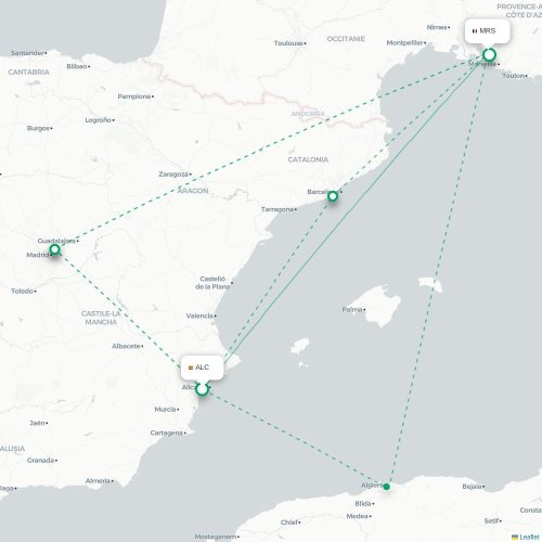 Mapa de vuelo directo Alicante - Marsella