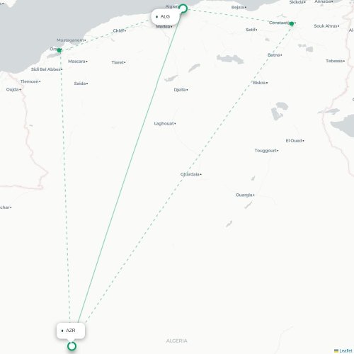 Algiers - Adrar kaart van rechtstreekse vlucht