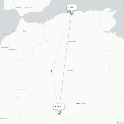 Mapa lotu bezpośredniego Algier – Burdż Badżi Muchtar