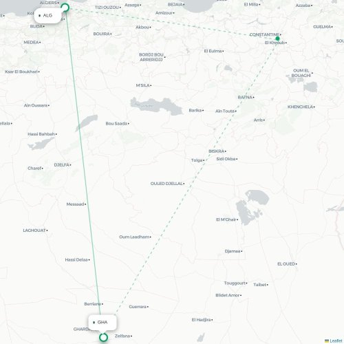 Algier - Ghardaïa kort over direkte fly