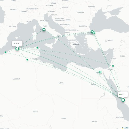 Algiers - Djedda kaart van rechtstreekse vlucht