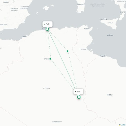 Algiers - Illizi kaart van rechtstreekse vlucht