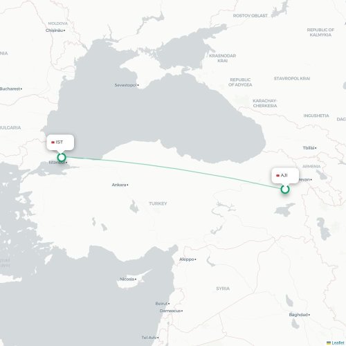 Mapa de vuelo directo Alepo - Estambul