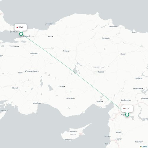 Mapa de vuelo directo Alepo - Estambul