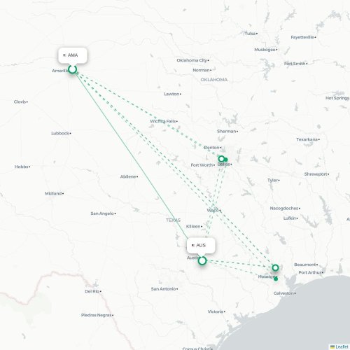 Mapa de vuelo directo Amarillo - Austin