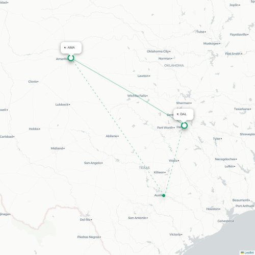 Mapa de vuelo directo Amarillo - Dallas